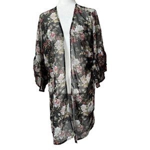 Mudd Black Floral Kimono Sheer Boho Shabby Chic